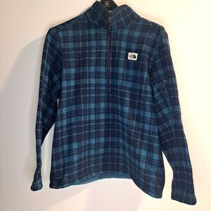 The North Face Full Zip Blue Plaid Fleece Lined XL Fits Like LG